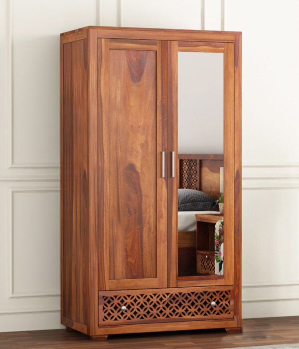 Kimbrey Sheesham Wood 2 Door Wardrobe with Mirror (Honey Finish)