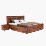 Crous Sheesham Wood King Size Bed with Drawer Storage (Honey Finish) - Image 6
