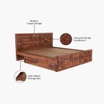 Crous Sheesham Wood King Size Bed with Drawer Storage (Honey Finish) - Image 3