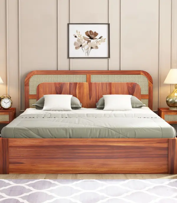 Amlyn Sheesham Wood King Size Bed with Drawer Storage (Honey Finish)
