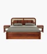 Amlyn Sheesham Wood King Size Bed with Drawer Storage (Honey Finish)