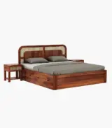 Amlyn Sheesham Wood King Size Bed with Drawer Storage (Honey Finish)