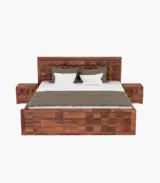 Crous Sheesham Wood King Size Bed with Drawer Storage (Honey Finish) - Image 2