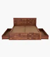 Crous Sheesham Wood King Size Bed with Drawer Storage (Honey Finish) - Image 5