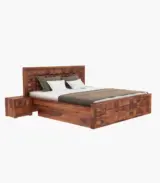 Crous Sheesham Wood King Size Bed with Drawer Storage (Honey Finish) - Image 6
