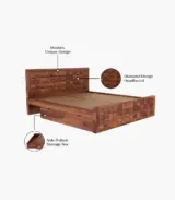 Crous Sheesham Wood King Size Bed with Drawer Storage (Honey Finish) - Image 4