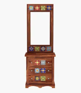 Roko Sheesham Wood Dressing Table with Drawer Storage (Honey Finish)