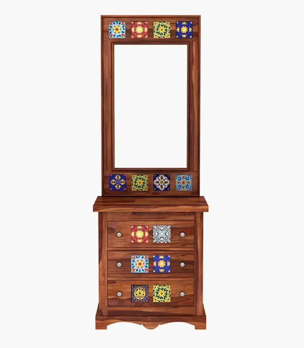 Roko Sheesham Wood Dressing Table with Drawer Storage (Honey Finish)