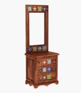 Roko Sheesham Wood Dressing Table with Drawer Storage (Honey Finish)