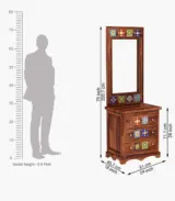 Roko Sheesham Wood Dressing Table with Drawer Storage (Honey Finish)