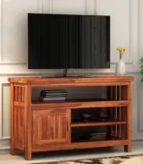 Willis Sheesham Wood TV Unit with Cabinet and Shelves (Honey finish)