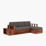 Shino Sheesham Wood L Shaped Sofa with Side Cabinet (Honey Finish) - Image 4