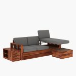 Shino Sheesham Wood L Shaped Sofa with Side Cabinet (Honey Finish) - Image 5