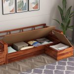 Shino Sheesham Wood L Shaped Sofa with Side Cabinet (Honey Finish) - Image 2