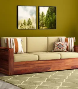 Emarriott Solid Sheesham Wood 3 Seater Sofa (Honey Finish)