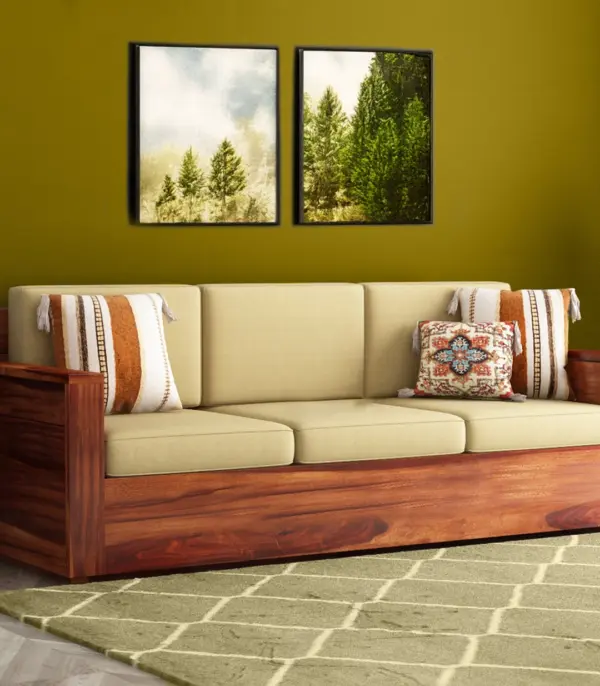 Emarriott Solid Sheesham Wood 3 Seater Sofa (Honey Finish)