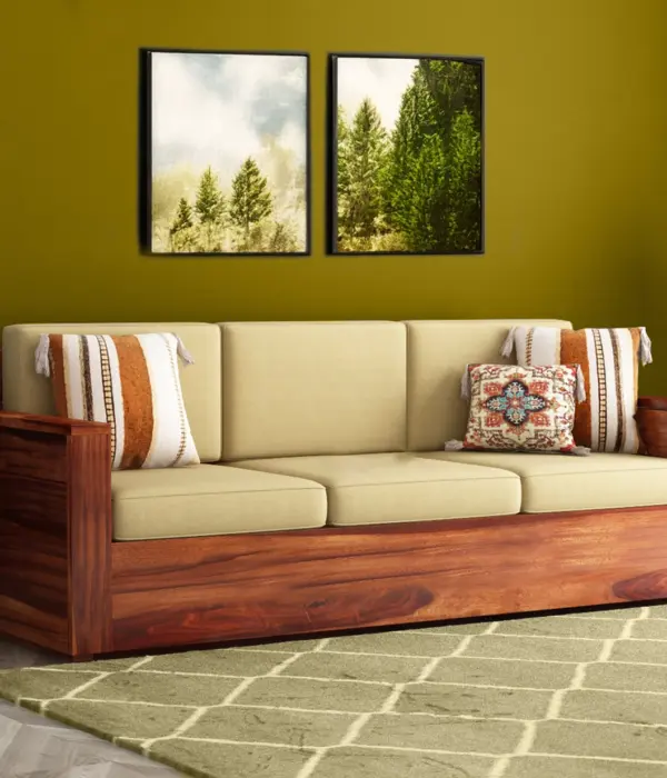 Emarriott Solid Sheesham Wood 3 Seater Sofa (Honey Finish)