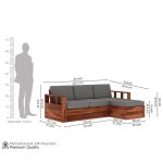 Shino Sheesham Wood L Shaped Sofa with Side Cabinet (Honey Finish) - Image 7