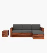 Shino Sheesham Wood L Shaped Sofa with Side Cabinet (Honey Finish)