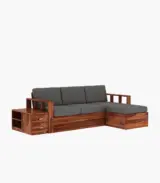 Shino Sheesham Wood L Shaped Sofa with Side Cabinet (Honey Finish)