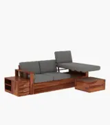 Shino Sheesham Wood L Shaped Sofa with Side Cabinet (Honey Finish)