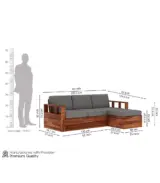 Shino Sheesham Wood L Shaped Sofa with Side Cabinet (Honey Finish)