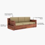 Emarriott Solid Sheesham Wood 3 Seater Sofa (Honey Finish) - Image 4