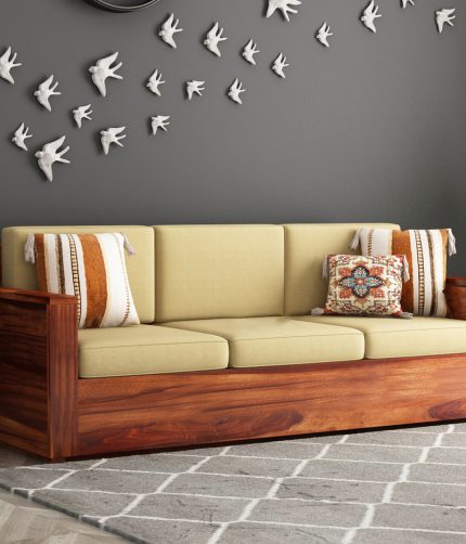 Emarriott Solid Sheesham Wood 3 Seater Sofa (Honey Finish)