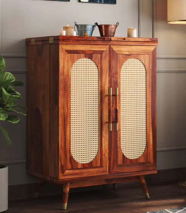 Alora Sheesham Wood Bar Cabinet (Honey Finish)