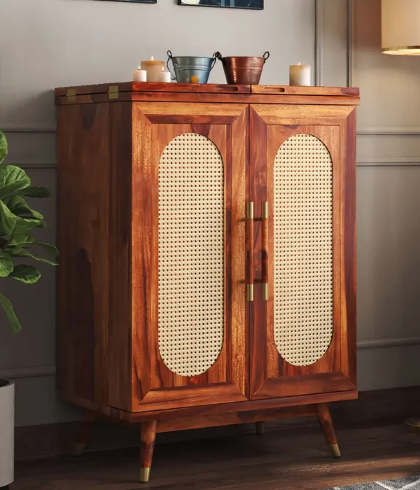 Alora Sheesham Wood Bar Cabinet (Honey Finish)