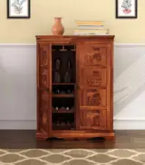 Ambross Sheesham Wood Bar Cabinet (Honey Finish)