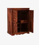 Ambross Sheesham Wood Bar Cabinet (Honey Finish)