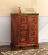 Ambross Sheesham Wood Bar Cabinet (Honey Finish)