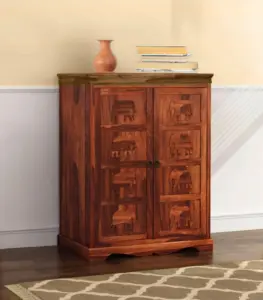 Ambross Sheesham Wood Bar Cabinet (Honey Finish)