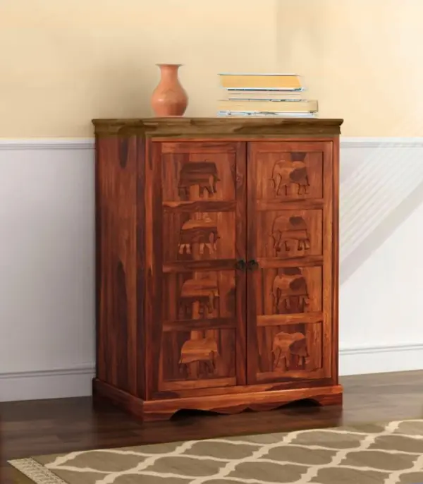 Ambross Sheesham Wood Bar Cabinet (Honey Finish)
