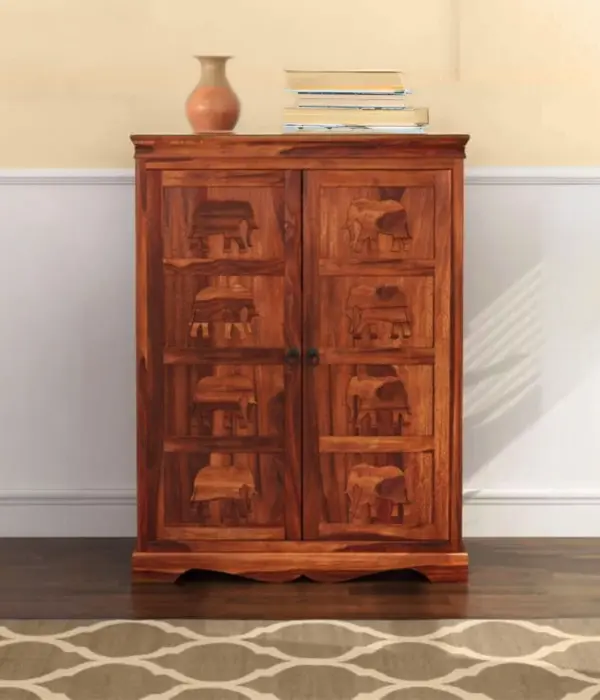 Ambross Sheesham Wood Bar Cabinet (Honey Finish)