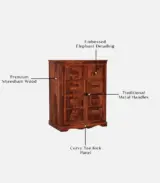 Ambross Sheesham Wood Bar Cabinet (Honey Finish)