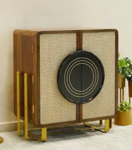 Arista Sheesham Wood Bar Cabinet with Cane (Honey Finish)