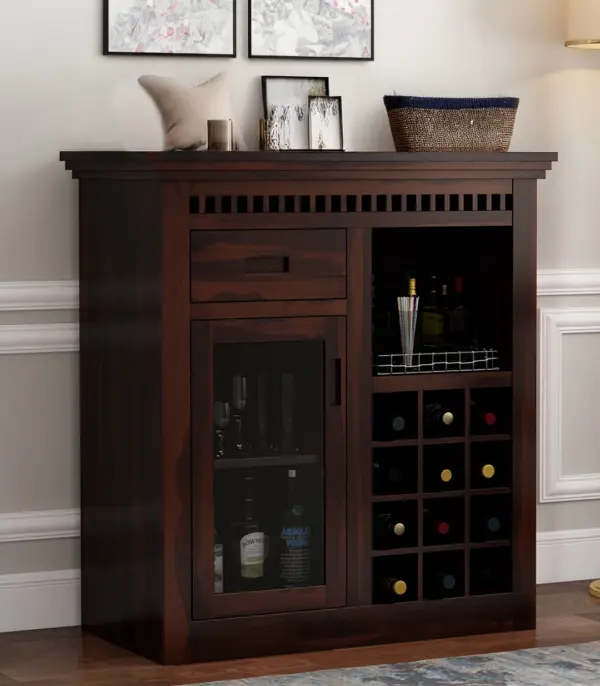 Arolph Sheesham Wood Small Bar Cabinet (Walnut Finish)