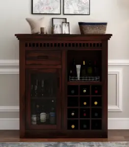 Arolph Sheesham Wood Small Bar Cabinet (Walnut Finish)