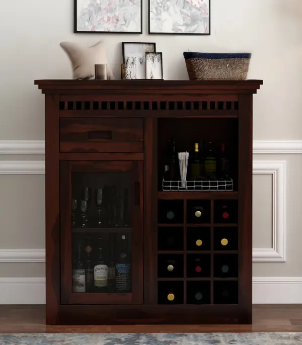 Arolph Sheesham Wood Small Bar Cabinet (Walnut Finish)