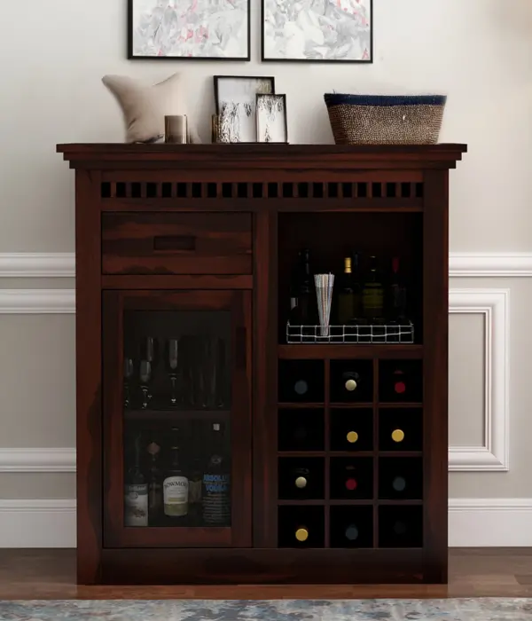 Arolph Sheesham Wood Small Bar Cabinet (Walnut Finish)