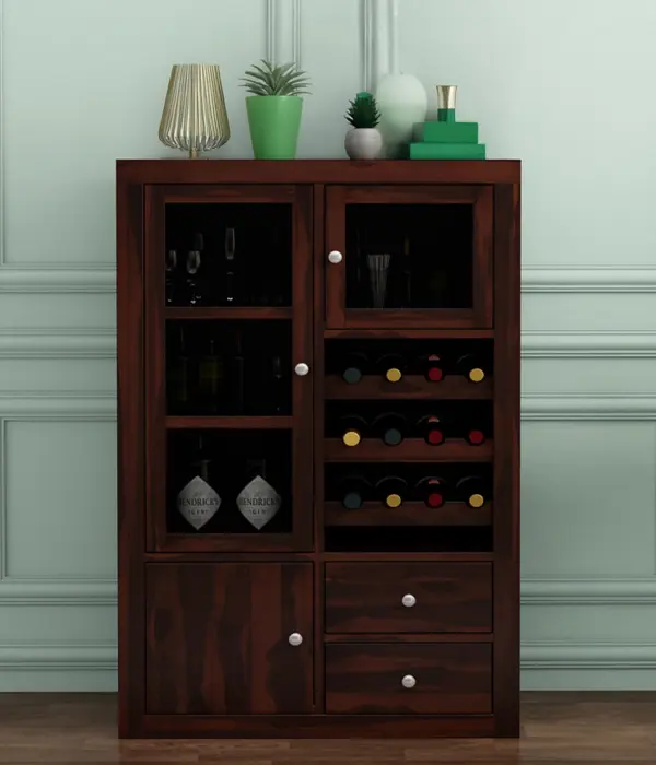 Carnivel Sheesham Wood Bar Cabinet (Walnut Finish)