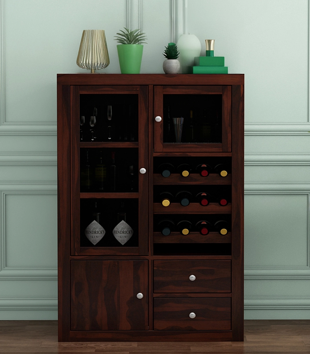 Carnivel Sheesham Wood Bar Cabinet (Walnut Finish)