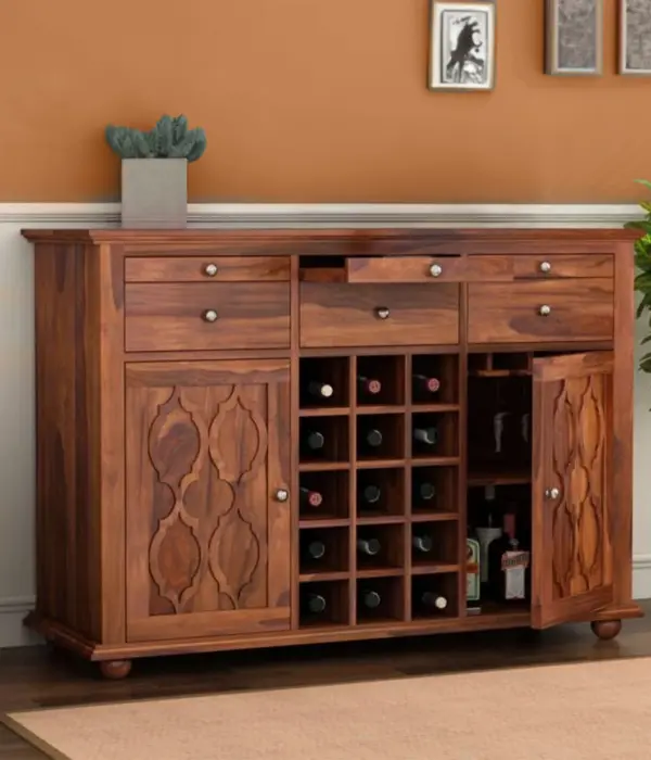 Contena Sheesham Wood Bar Cabinet (Honey Finish)