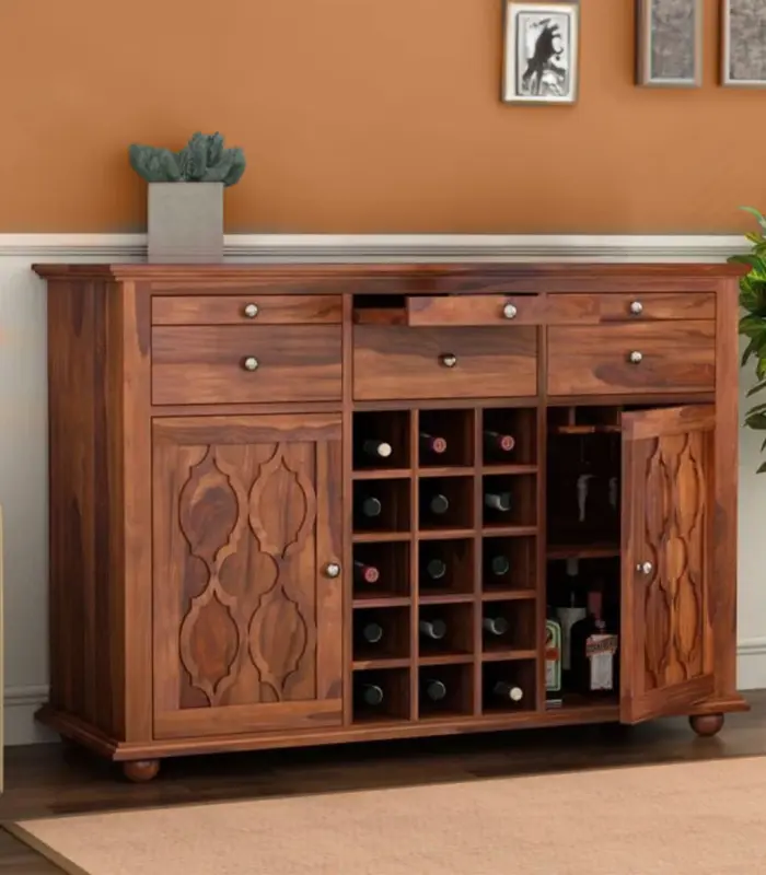 Contena Sheesham Wood Bar Cabinet (Honey Finish)