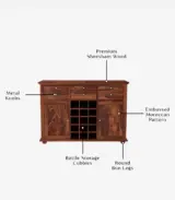 Contena Sheesham Wood Bar Cabinet (Honey Finish)