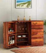 Embrol Sheesham Wood Bar Cabinet (Honey Finish)