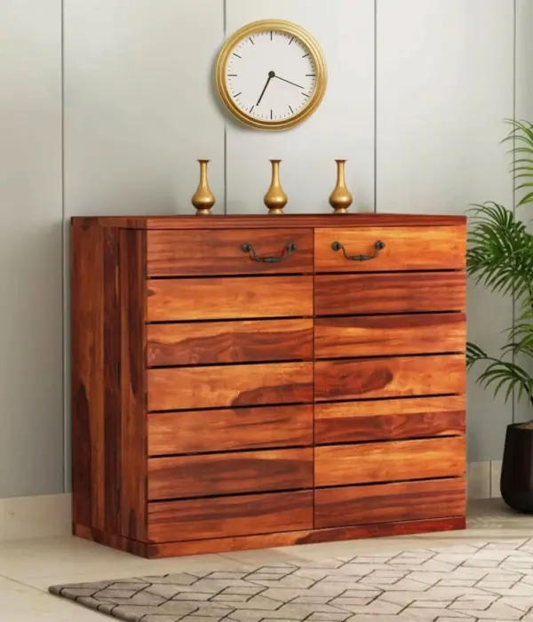 Embrol Sheesham Wood Bar Cabinet (Honey Finish)