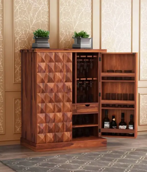 Eurico Sheesham Wood Bar Cabinet (Honey Finish)
